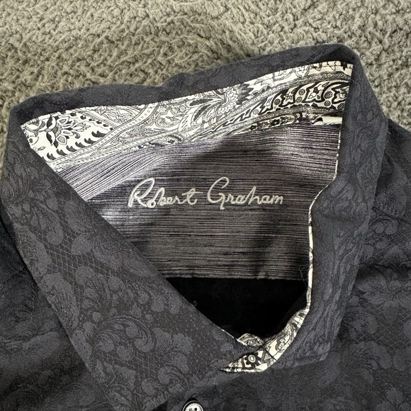 Robert Graham Shirt Mens XL Blue Floral Long Sleeve Flip Cuff Cotton Button Up - Picture 3 of 8